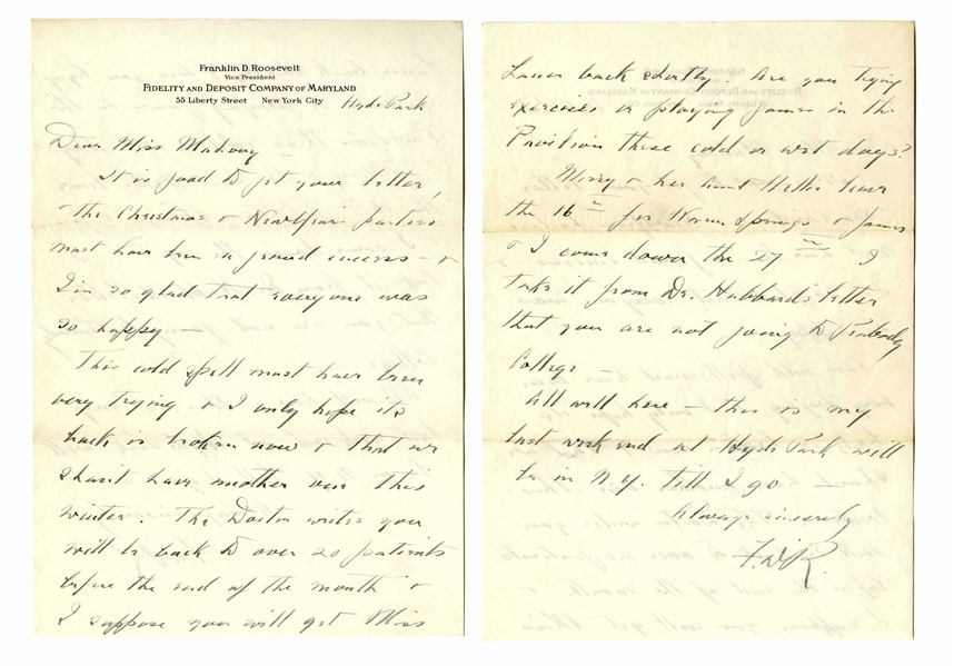 Franklin D. Roosevelt Autograph Letter Signed to Helena Mahoney, His Warm Springs Physical Therapist -- ''...The Doctor writes you will be back to over 20 patients before the end of the month...''